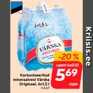 Allahindlus - Karboniseeritud mineraalvesi Värska Värska, 6x1,5 l