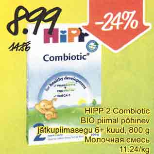 Allahindlus - HIPP 2 Соmbiоtiс BIO piimal põhinev jätkupiimasegu 6+kuud , 800 g