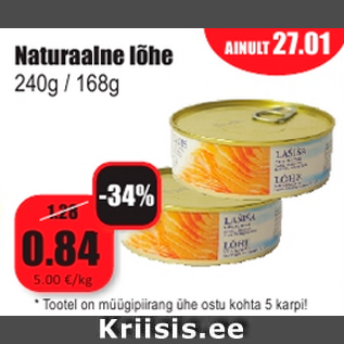 Allahindlus - Naturaalne lõhe 240g / 168g