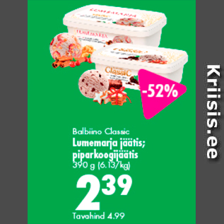 Allahindlus - Balbino Classic Lumematja jäätis; piparkoogijäätis 390 g