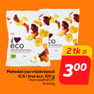 Allahindlus - Mahedad juurviljakrõpsud ICA i love eco, 100 g