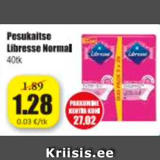 Allahindlus - Pesukaitse Libresse Normal 40 tk