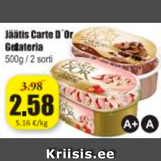 Allahindlus - Jäätis Carte D´Or Gelateria