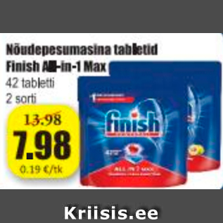 Allahindlus - Nõudepesumasina tabletid Finish All-in-1 Max