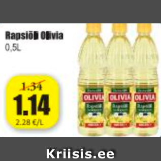 Allahindlus - Rapsiõli Olivia 0,5 l