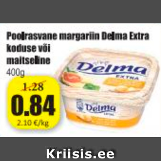 Allahindlus - Poolrasvane margariin Delma Extra koduse või maitseline 400 g
