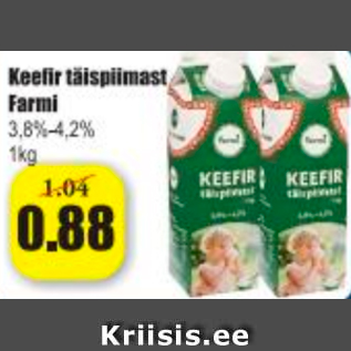 Allahindlus - Keefir täispiimast Farmi