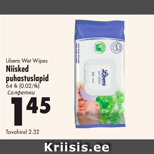 Allahindlus - Libero Wet Wipes Niisked puhastuslapid 64 tk