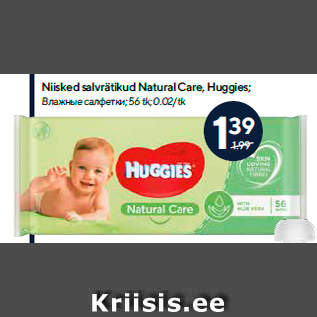 Allahindlus - Niisked salvrätikud Natural Care, Huggies; 56 tk;