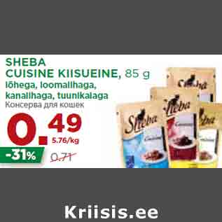 Allahindlus - SHEBA CUISINE KIISUEINE, 85 g lõhega, loomalihaga, kanalihaga, tuunikalaga