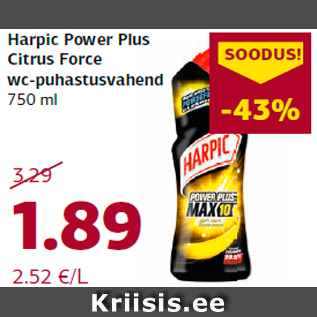 Allahindlus - Harpic Power Plus Citrus Force wc-puhastusvahend 750 ml