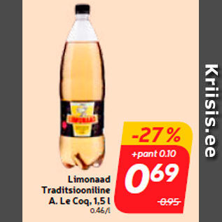 Скидка - Лимонад традиционный A. Le Coq, 1,5 л