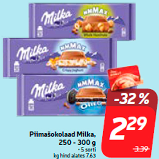 Allahindlus - Piimašokolaad Milka, 250 - 300 g