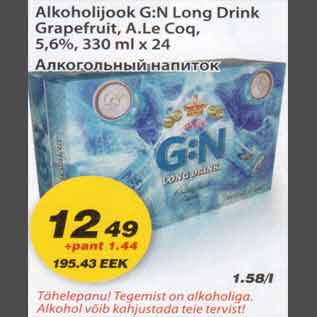 Allahindlus - Alkohoolijook G:N Long Drink Grapefruit, A.Le Coq