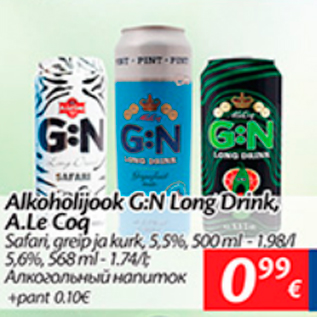 Allahindlus - Alkoholijook G:N Long Drink, A.Le Coq