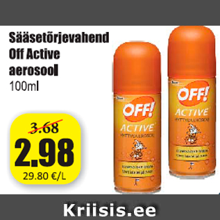 Allahindlus - Sääsetõrjevahend Off Active aerosool 100 ml