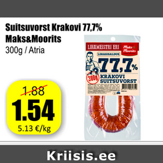 Allahindlus - Suitsuvorst Krakovi 77,7% Maks&Moorits