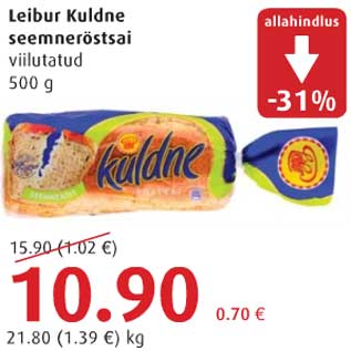 Allahindlus - Leibur Kuldne seemneröstsai viilutatud