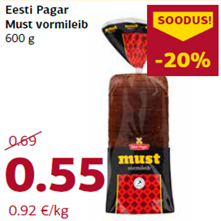 Allahindlus - Eesti Pagar Must vormileib 600 g
