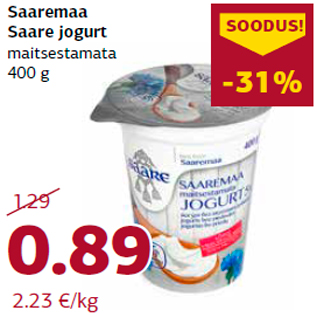 Allahindlus - Saaremaa Saare jogurt maitsestamata 400 g