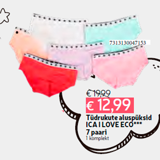Скидка - Трусики для девочек ICA I LOVE ECO ***
