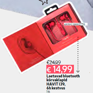Allahindlus - Laetavad bluetooth kõrvaklapid HAVIT I39, 6h kestvus 1 tk