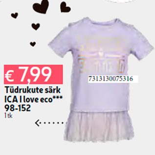 Скидка - Рубашка для девочек ICA I love eco *** 98-152 1 шт.