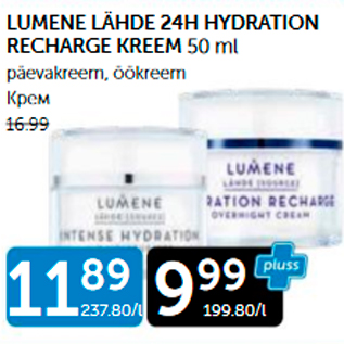 Allahindlus - LUMENE LÄHDE 24H HYDRATION RECHARGE KREEM 50 ML