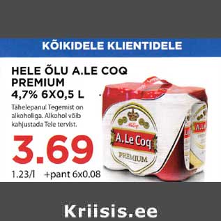 Allahindlus - Hele õlu A.Le Coq Premium