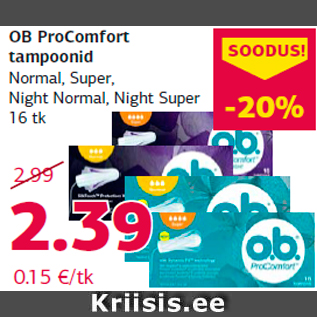 Allahindlus - OB ProComfort tampoonid