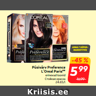 Allahindlus - Püsivärv Preference L’Oreal Paris**