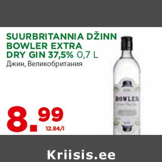 Allahindlus - SUURBRITANNIA DŽINN BOWLER EXTRA DRY GIN 37,5% 0,7 L