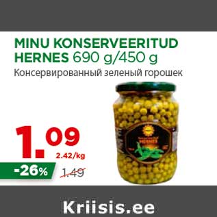 Allahindlus - MINU KONSERVEERITUD HERNES 690 g/450 g