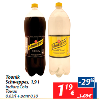 Allahindlus - Toonik Schweppes, 1,9 l