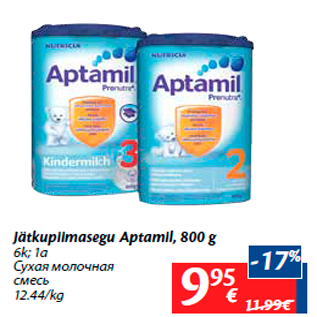 Allahindlus - Jätkupiimasegu Aptamil, 800 g 6k; 1a