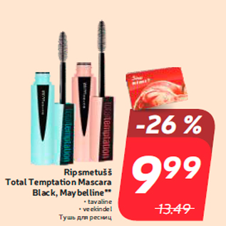 Allahindlus - Ripsmetušš Total Temptation Mascara Black, Maybelline**