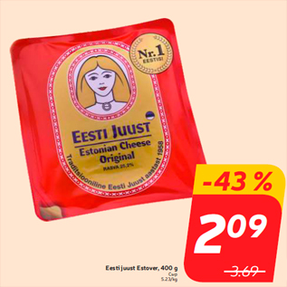 Allahindlus - Eesti juust Estover, 400 g