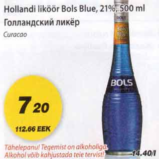 Allahindlus - Hollandi liköör Bols Blue