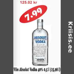 Allahindlus - Viin Absolut Vodka 40%, 0,5 l