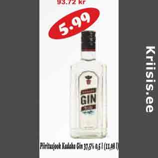 Скидка - Алкогольный напиток Kadaka Gin 37,5%, 0,5 л