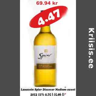 Allahindlus - Lauavein Spier Discover Medium-sweet 2012,11%,0,75l