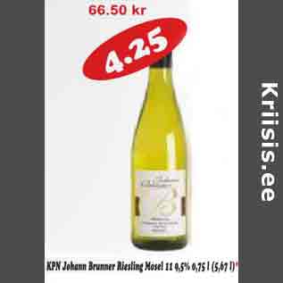 Allahindlus - KPN Johann Brunner Riesling Mosel 11 9,5%,0,75 l