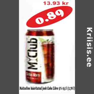 Allahindlus - Maitseline kääritatud jook Cuba Libre 5%,0,5 l