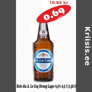 Allahindlus - Hele õlu A.Le Cog Strong Lager 6,5%, 0,5 l