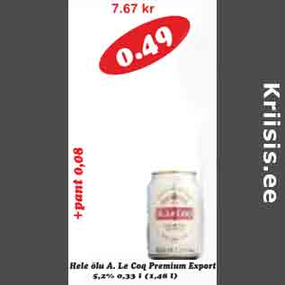 Allahindlus - Hele õlu A.Le Cpg Premium Export 5,2%, 0,33 l
