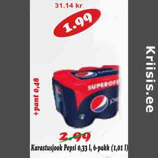 Allahindlus - Karastusjook Pepsi 0,33 l, 6-pakk