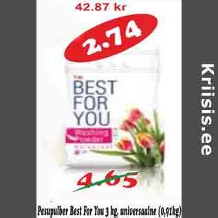 Allahindlus - Pesupulber Best For You 3 kg, universalne