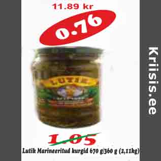 Allahindlus - Lutik Marineeritud kurgid 670g/360g