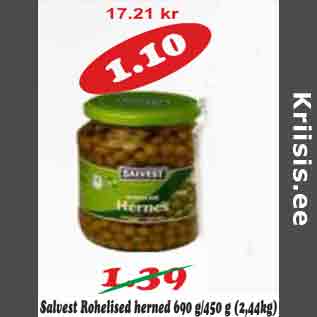 Скидка - Зеленый горошек Salvest 690g/450g