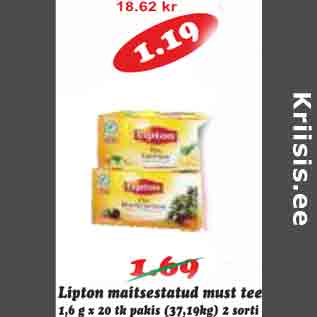 Allahindlus - Lipton maitsestatud must tee 1,6g x 20tk pakis